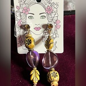 **Enchanted Floral Earrings: A Captivating Blend of Wood, Metal, Crystal